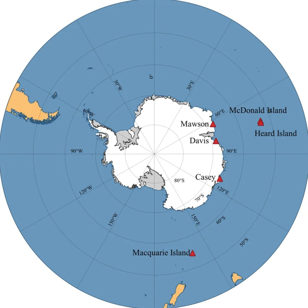 Austrālijas Antarktikas staciju karte