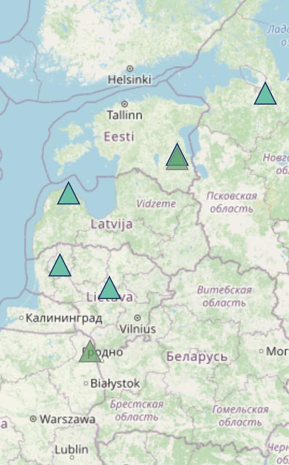 Baltijas reģiona GEOFON seismiskā tīkla karte
