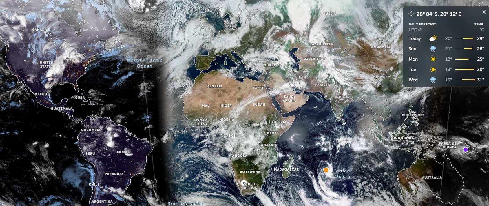 Zoom Earth – globālais satelītu un radaru skats